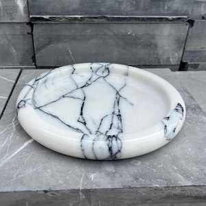 Round Decorative Marble Tray, Natural Stone Bathroom Tray,Modern Jewelry Tray,Handmade Trinket Organizer Plate, Perfume Tray, Serving Tray