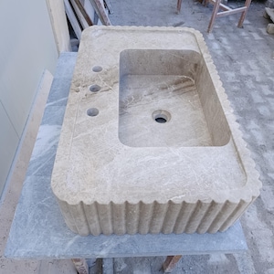 Marble Sink Vanity, Hand Carved Vanities With Sink, Natural Stone Washbasin, Bathroom Powder Room Sink Basin, Wall Mounted Custom Order Sink