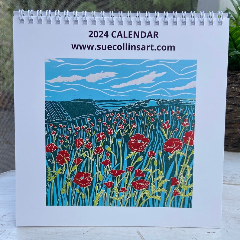 2024 Calendar a desk calendar with Linocut images by Sue Collins. image 1