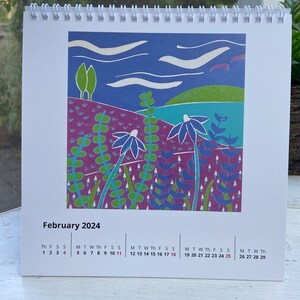 2024 Calendar a desk calendar with Linocut images by Sue Collins. image 3