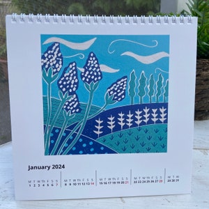 2024 Calendar a desk calendar with Linocut images by Sue Collins. image 2