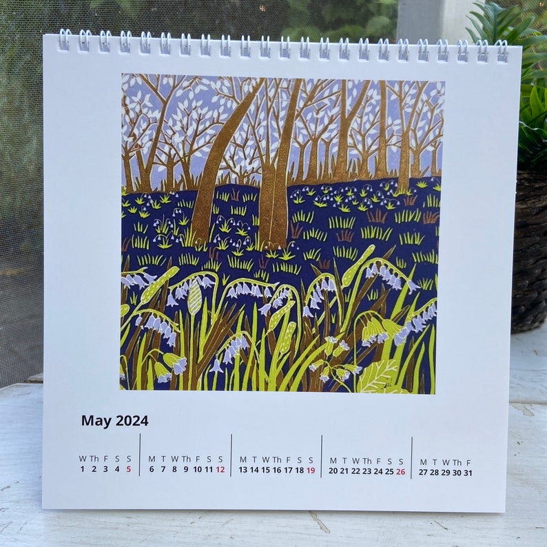 2024 Calendar a desk calendar with Linocut images by Sue Collins. image 6