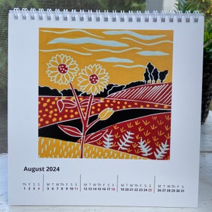 2024 Calendar a desk calendar with Linocut images by Sue Collins. image 8