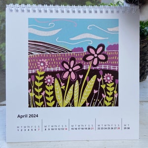 2024 Calendar a desk calendar with Linocut images by Sue Collins. image 5