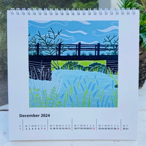 2024 Calendar a desk calendar with Linocut images by Sue Collins. image 10