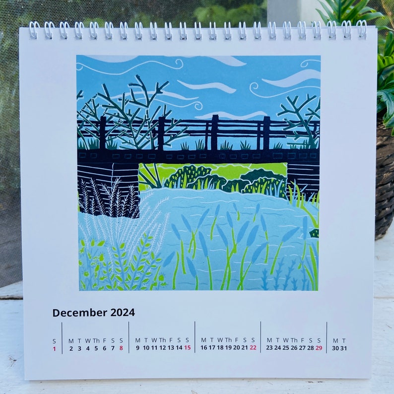 2024 Calendar a desk calendar with Linocut images by Sue Collins. image 10