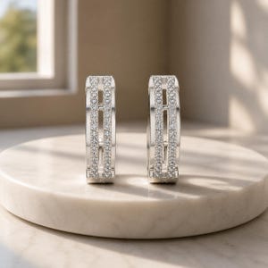 Pendientes de aro redondos con diamantes cultivados en laboratorio / Pendientes de aro dobles con diamantes / Aros minimalistas de oro con micro pavé / Regalo ideal para mujer para uso diario