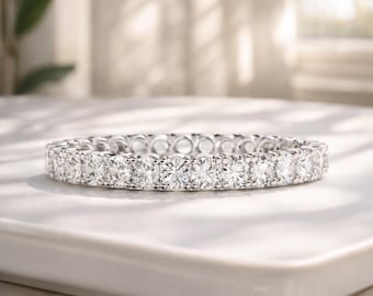 Round Cut Lab Grown Diamond Full Eternity Band | Round Cut Diamond Shared Prong Wedding Band | E F IGI Round Cut Diamond Full Eternity Band