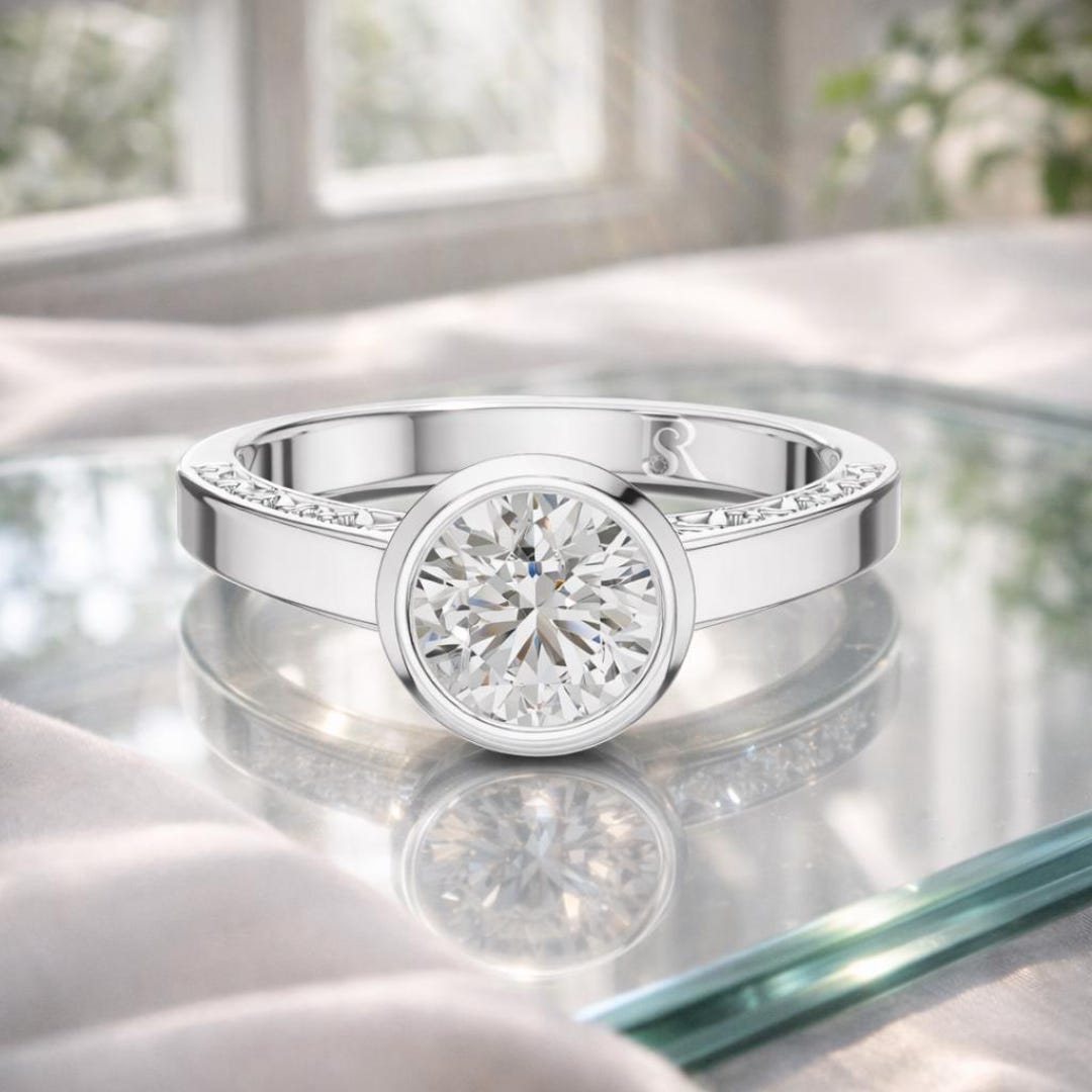 High Setting Rings Round 1 CT Round Lab Diamond Solitaire Ring | Round Diamond Bezel Set Ring ...