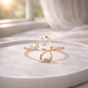 Heart Outline Diamond Ring | Open Heart Band Ring | Minimal Diamond Heart Ring | Round Diamond Heart Ring | IGI Certified Lab Diamond Ring