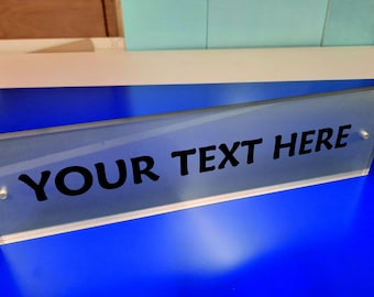 Customised Contemporary signs panels clear perspex with etched backing & flame polished edges