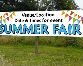 Summer Fair Banners 2x sizes and 5 colour options personalised