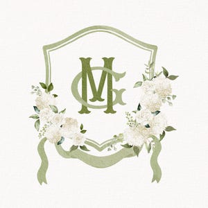 Watercolor Wedding Crest, Personalized Monogram Crest, Digital Download Wedding Crest, Wedding Crest with Monogram, Crest 11