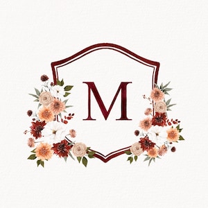 Watercolor Wedding Crest, Personalized Monogram Crest, Digital Download Wedding Crest, Wedding Crest with Monogram, Crest 2