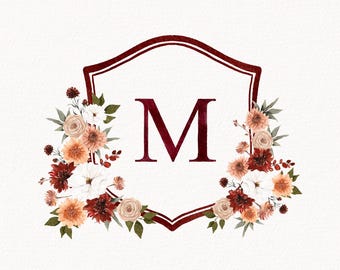Watercolor Wedding Crest, Personalized Monogram Crest, Digital Download Wedding Crest, Wedding Crest with Monogram, Crest 2