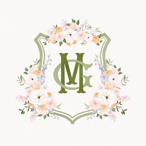 Monogram Watercolor Wedding Crest, Personalized Monogram Crest, Digital Download Wedding Crest, Wedding Crest with Monogram, Crest 1