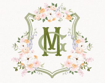 Monogram Watercolor Wedding Crest, Personalized Monogram Crest, Digital Download Wedding Crest, Wedding Crest with Monogram, Crest 1