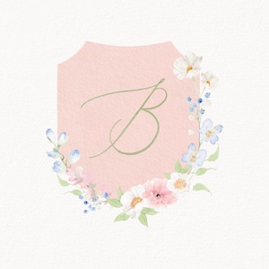 Monogram Watercolor Wedding Crest, Personalized Monogram Crest, Digital Download Wedding Crest, Wedding Crest with Monogram, Crest 17