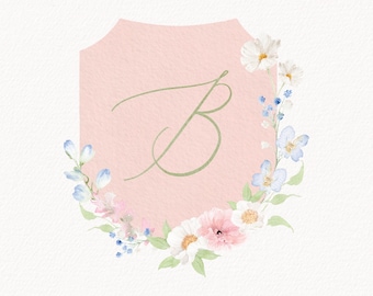 Monogram Watercolor Wedding Crest, Personalized Monogram Crest, Digital Download Wedding Crest, Wedding Crest with Monogram, Crest 17