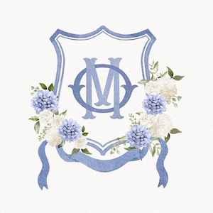 Watercolor Wedding Crest, Personalized Monogram Wedding Crest, Digital Download Wedding Crest, Wedding Crest with Monogram, Crest 19