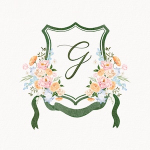 Watercolor Wedding Crest, Personalized Monogram Crest, Digital Download Wedding Crest, Wedding Crest with Monogram, Crest 15