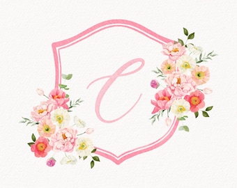 Semi-Custom Watercolor Wedding Crest, Personalized Monogram Crest, Digital Download Wedding Crest, Wedding Crest with Monogram, Crest 18
