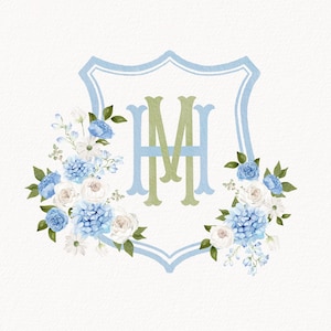 Custom Watercolor Wedding Crest, Personalized Monogram Crest, Digital Download Wedding Crest, Wedding Crest with Monogram, Crest 5