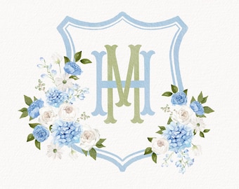 Custom Watercolor Wedding Crest, Personalized Monogram Crest, Digital Download Wedding Crest, Wedding Crest with Monogram, Crest 5