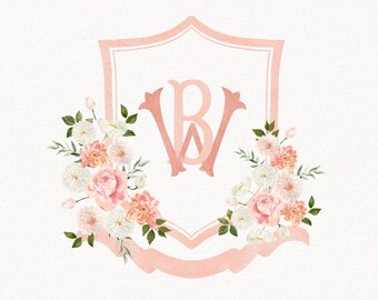 Watercolor Wedding Crest, Personalized Monogram Crest, Digital Download Wedding Crest, Wedding Crest with Monogram, Crest 16