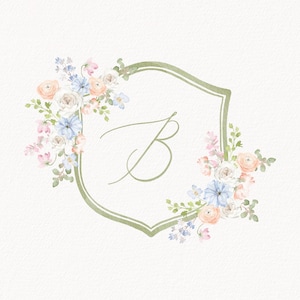 Watercolor Wedding Crest, Personalized Monogram Crest, Digital Download Wedding Crest, Wedding Crest with Monogram, Crest 4