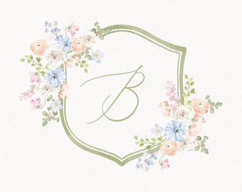 Watercolor Wedding Crest, Personalized Monogram Crest, Digital Download Wedding Crest, Wedding Crest with Monogram, Crest 4