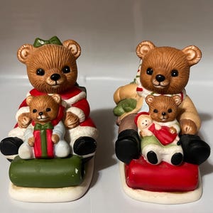 Vintage Homco Bears #5102 Christmas Bears on Sled