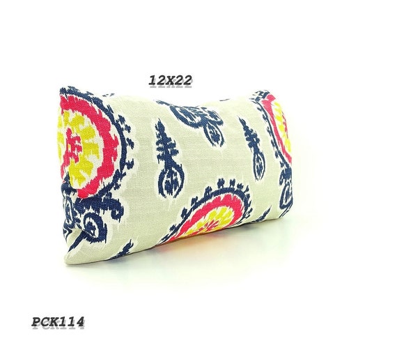 Items similar to CLEARANCE SALEPink Ikat Pillow Long Bolster, Navy