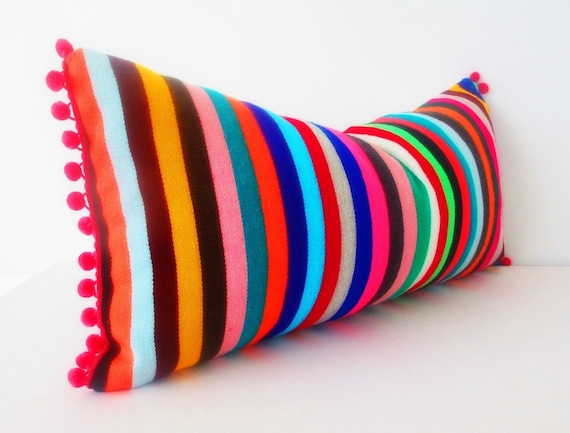 Tribal pillow colorful multi colored Tribal pillow cover 14x28 Inches serape