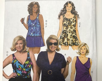 Patrón de costura sin cortar Butterick B5795: Traje de baño, pareo y falda para mujer (Tallas 18W-24W)