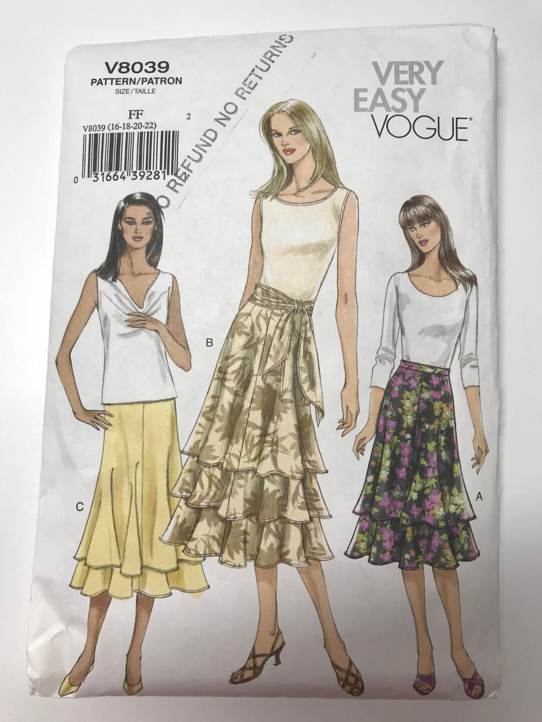 Vogue Ruffles Vogue V8039 Ruffle Skirt Sewing Pattern, Sizes 16-22 - Etsy