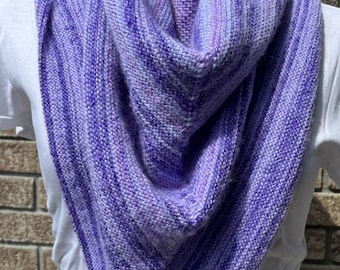 Hand Knit Triangle Shawl | Soft Pink Purple Wrap | Women's Shoulder Shawl | Handmade in Canada