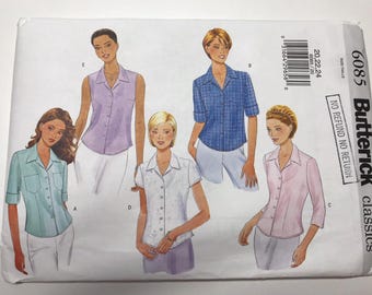 Butterick UNCUT 6085 Blouse Top Shirt Sewing Pattern (20,22,24) Year 2001