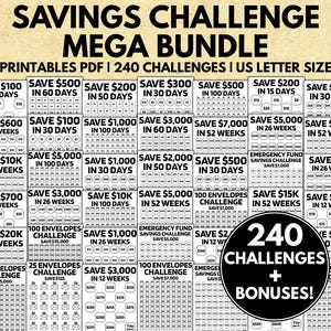Savings Challenge Mega Bundle, Money Savings Challenges Printable, 100 Days Savings Challenges, Savings Challenge Trackers