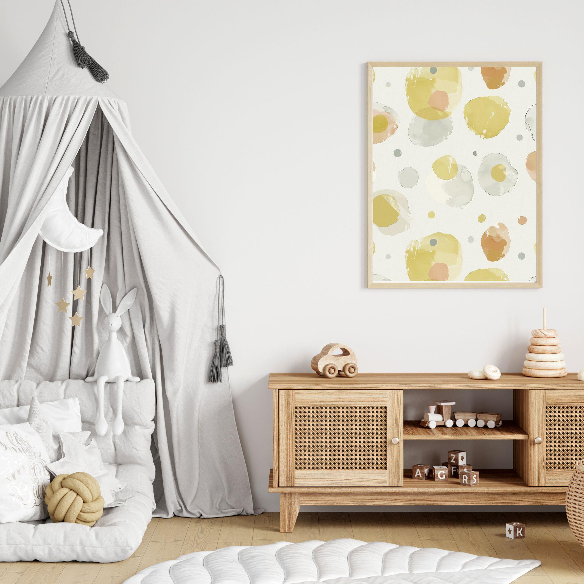 Yellow Polka Dot Wall Art Printable, Abstract Watercolor Circles ...