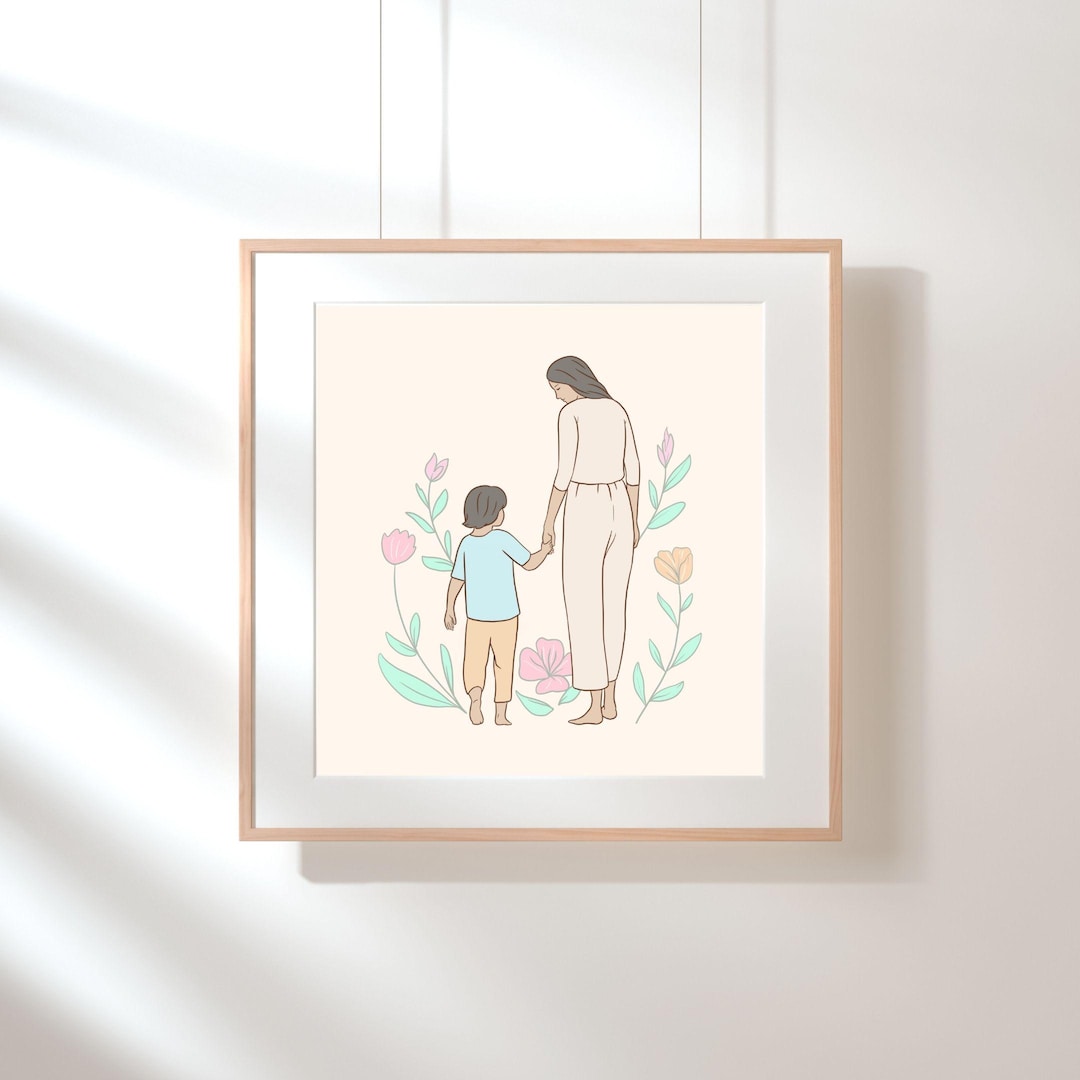 Mother and Child Wall Art – Boho Minimalist Printable – Soft Pastel ...