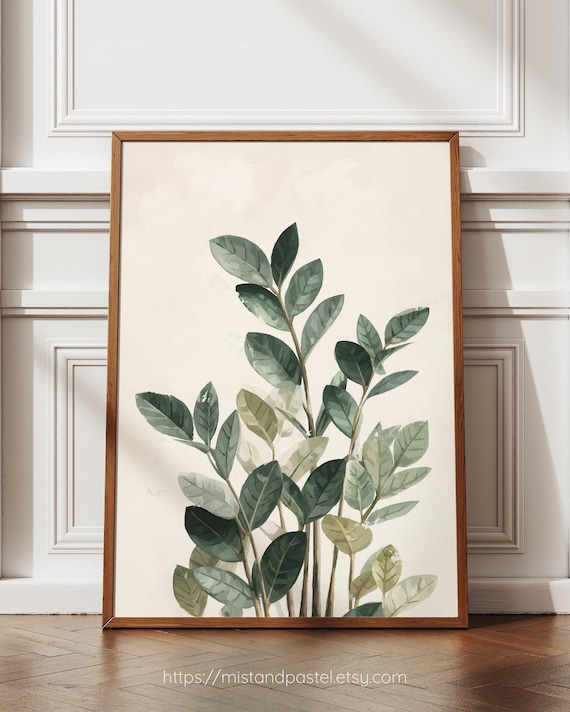 ZZ Pflanzen Wand Kunst, Salbei Grün Botanische Druck, Minimalistische Zimmerpflanzen Dekoration (Digitaler Download)