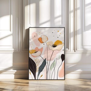 Boho Floral Print: Beige Terracotta Abstract Flower Art (Digital Download)