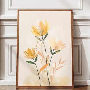 Proteablomtryck: Mjuk höstbotanisk konst, minimalistisk blomsterdekor (digital nedladdning)
