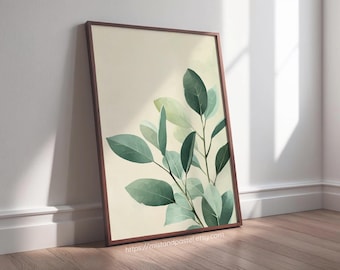 Rubber Plant Wall Art, Sage Green Botanical Decor (Digital Download)