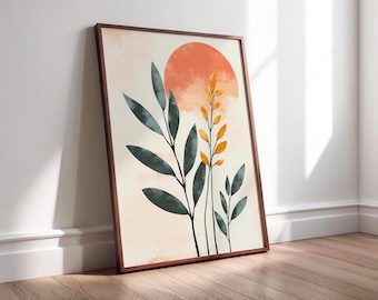 Boho botanische Illustration: Minimalistische salbeigrüne Terrakotta Pflanze Kunst (Digitaler Download)