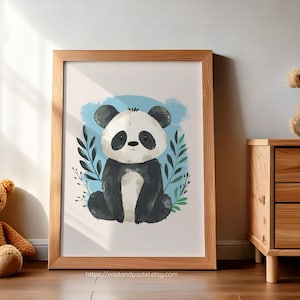 Boho Panda Nursery Print: Pastel Watercolor Animal Art (Digital Download)