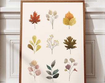 Minimalist Autumn Leaves Print: Japandi Scandinavian Fall Decor (Digital Download)