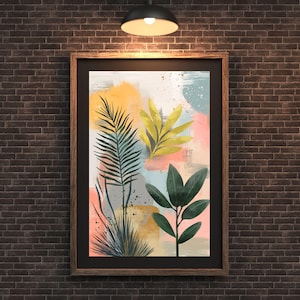 Boho Botanical Print: Earthy Abstract Tropical Leaves (Digital Download)