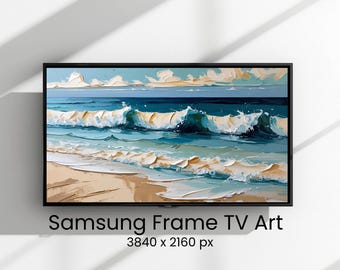 Blue Summer Frame Tv Art, Beach Samsung Frame Tv Art, Abstract Ocean Waves Soft Blue, Seascape Painting Tv Art, neutral wall art, summer art